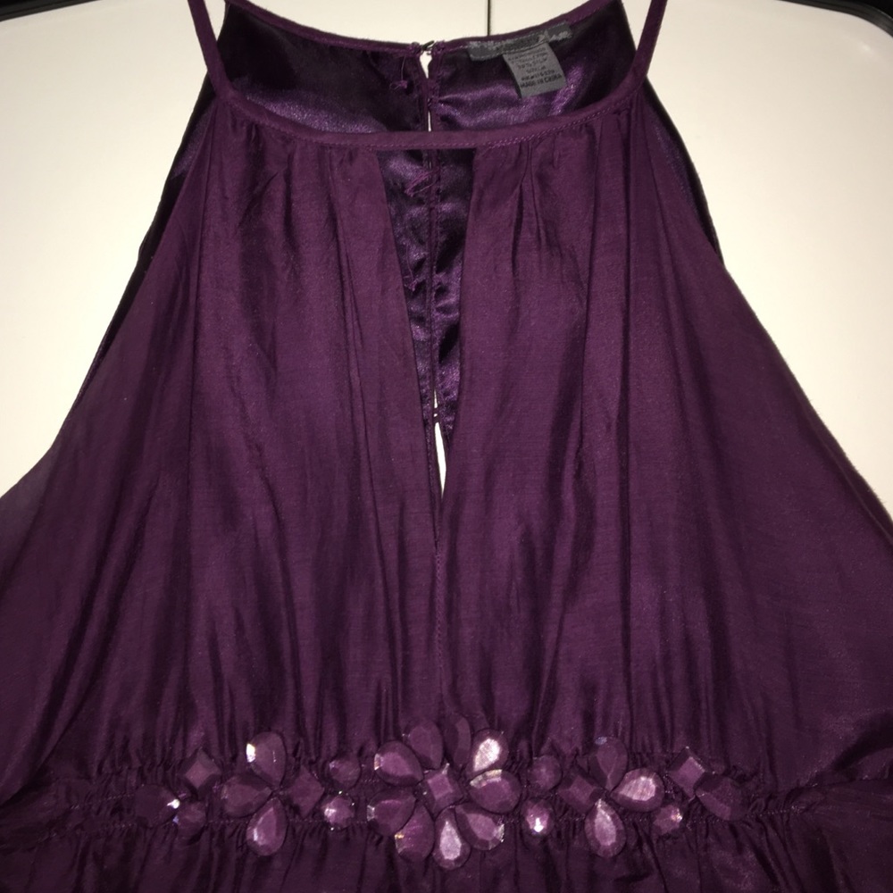 Plum A-Line Dress with Jeweled gathering - Picture 4 of 4